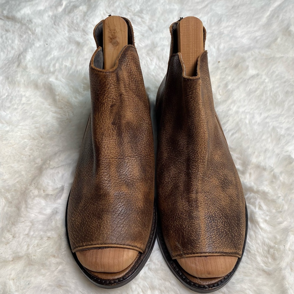 Free People Women's Brown Leather Open Toe Flat Booties Size 39